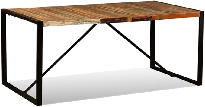 Industrial Dining Table 70.9" Solid Reclaimed Wood Multicolour Rectangular Kitchen Table Seats 6 People Powder-Coated Steel Frame Easy Assembly for Dining Room Small Apartment Loft