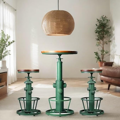 LOKKHAN Industrial Bar Table 38.6"-48.4" Height Adjustable Swivel Round Wood Tabletop 23.7" Dia, Kitchen Dining Office Coffee Bistro Pub Table (Aged Green)