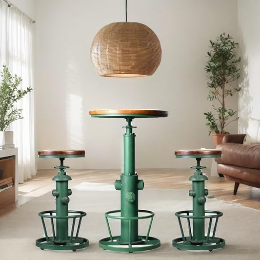 LOKKHAN Industrial Bar Table 38.6"-48.4" Height Adjustable Swivel Round Wood Tabletop 23.7" Dia, Kitchen Dining Office Coffee Bistro Pub Table (Aged Green)