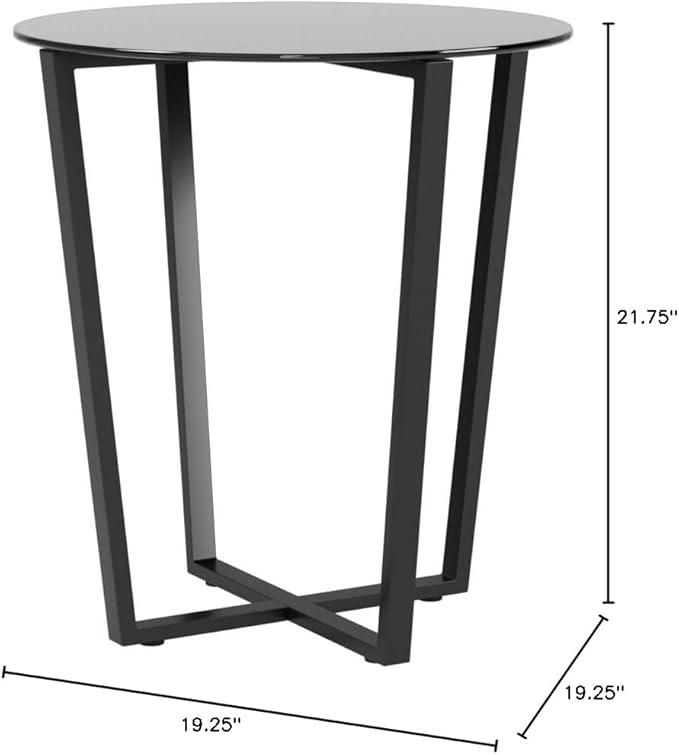 Mango Steam Round Metro Glass End Table/Side Table/for Living Room & Dining Room - Black Top/Black Base