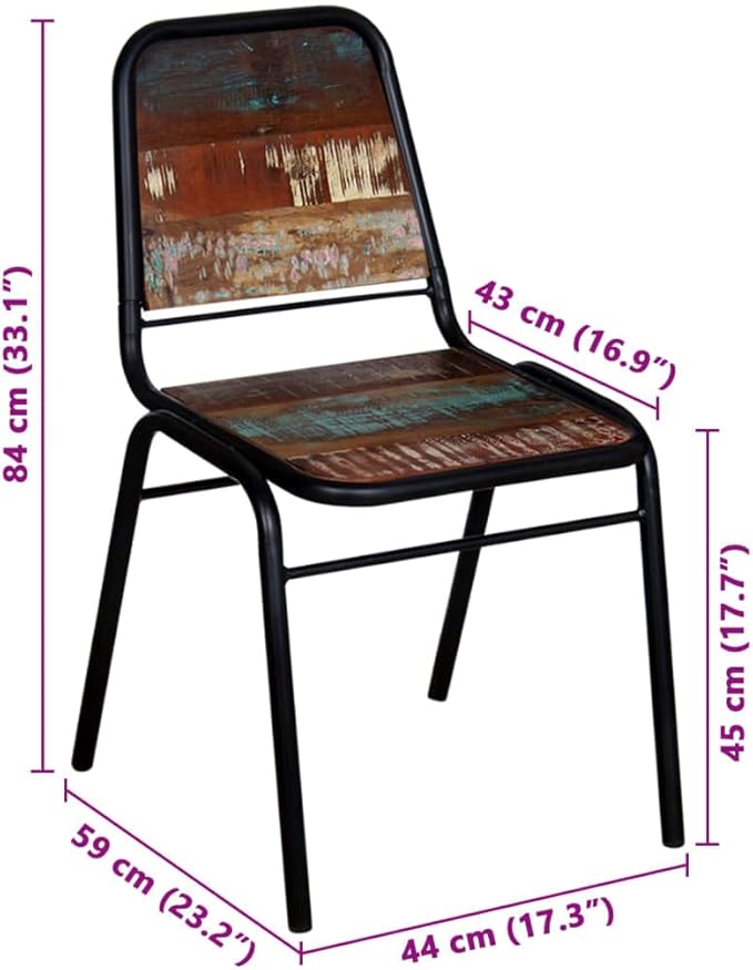 Reclaimed Wood Dining Chairs Set of 2 Solid Farmhouse Kitchen Chairs with Steel Frame Antique Style Furniture for Dining Room Living Room Comedor