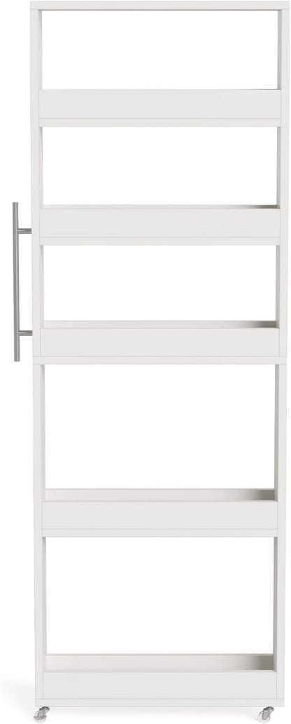 LITTLE TREE 63-Inch Slim Storage Cart on Wheels, 5-Tier Tall Narrow Mobile Shelf Organizer, Rolling Utility Cart with Metal Handle for Kitchen, Dining Room, Small Spaces, White