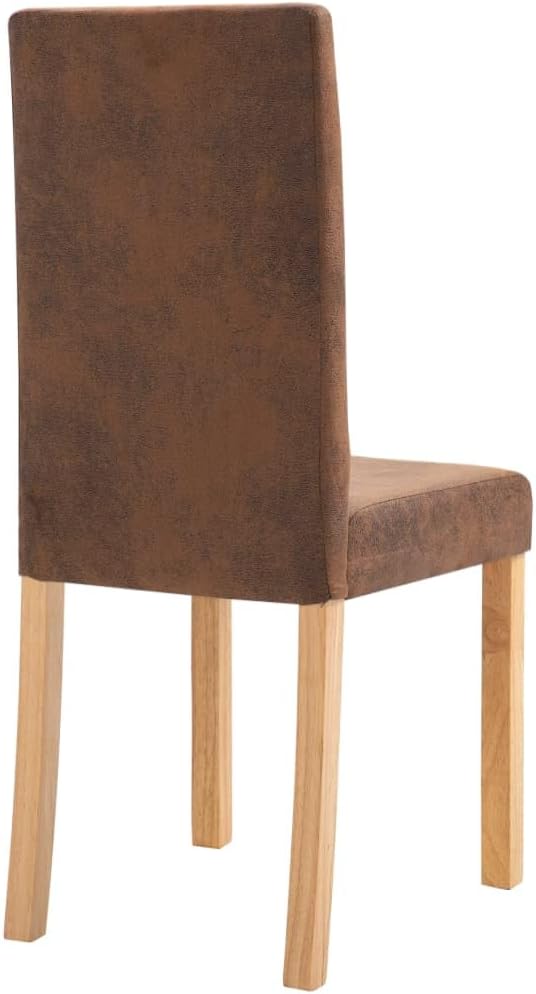 Brown Faux Suede Leather Dining Chairs Set of 4 Modern Farmhouse Kitchen Chairs with Wooden Legs Comfortable Accent Furniture for Dining Room Living Room