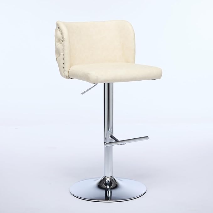 Furniture,Swivel Adjusatble Seat Height with Chrome Base, Modern PU Upholstered Bar Stools with The Whole Back Tufted, for Home Pub and Kitchen Island,Beige, Set of 2