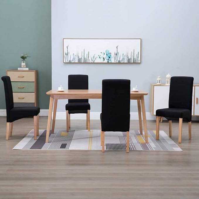 Modern Dining Chairs Set of 4 Black Fabric and Wooden Frame Kitchen & Living Room Furniture with Ergonomic Design, Comfortable Seat Height 18.5" for Farmhouse Dining Room