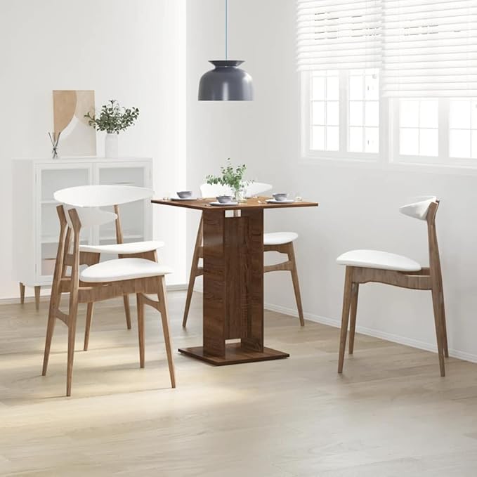 Small Dining Table 23.6in Square Brown Oak Engineered Wood Bistro Table with Matte Finish Compact for 2 People Modern Kitchen & Dining Room