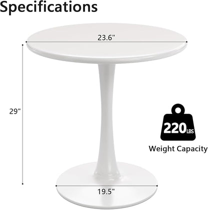 Recximi White Round Dining Table for 2 Person, 24 Inch Small Tulip Table with Metal Pedestal for Living Room, Mid Century Modern Kitchen Table for Kitchen, Office, Pub, Bar, Bistro, Circle Cafe Tables
