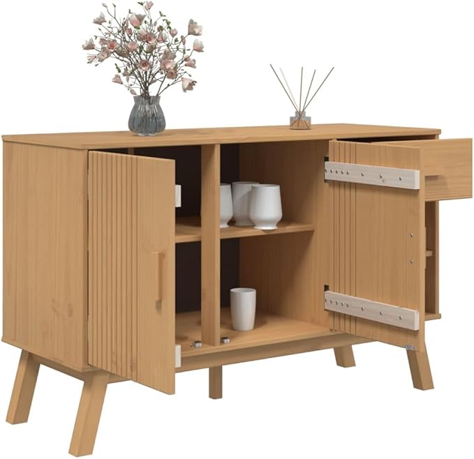Rectangular Solid Pine Wood Sideboard, Brown Finish, 16.9x44.9x28.9 in, Buffet Cabinet with Storage, Living Room Furniture Kitchen Furnitur