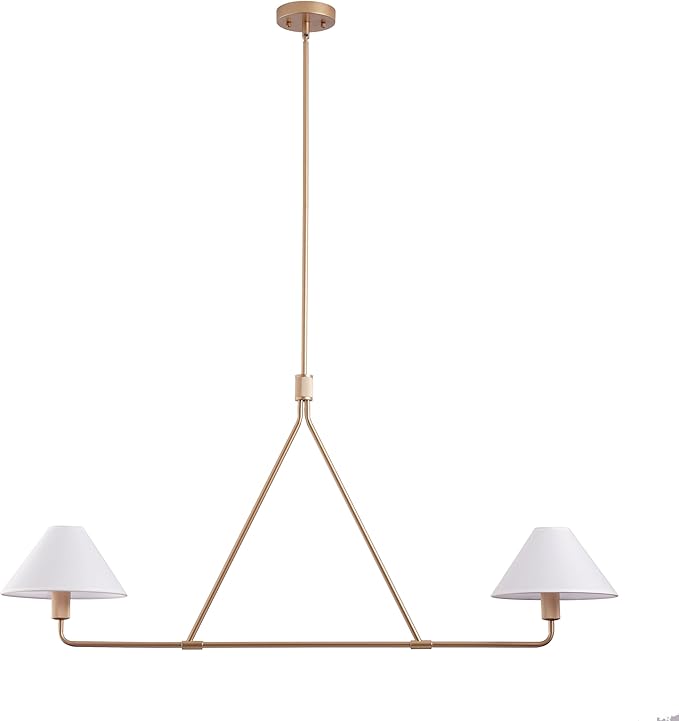 Aiwen Modern 2-Light Kitchen Island Pendant Light 46.45 inch Rose Gold Pendant Lights with Fabric Shade Classic Farmhouse Linear Chandelier Over Table for Dining Room Bar E12