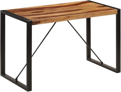 Solid Sheesham Wood Dining Table Narrow Rectangular Brown 47.2 Inch for Small Spaces Dining Room Kitchen with Industrial Design and Polished Finish