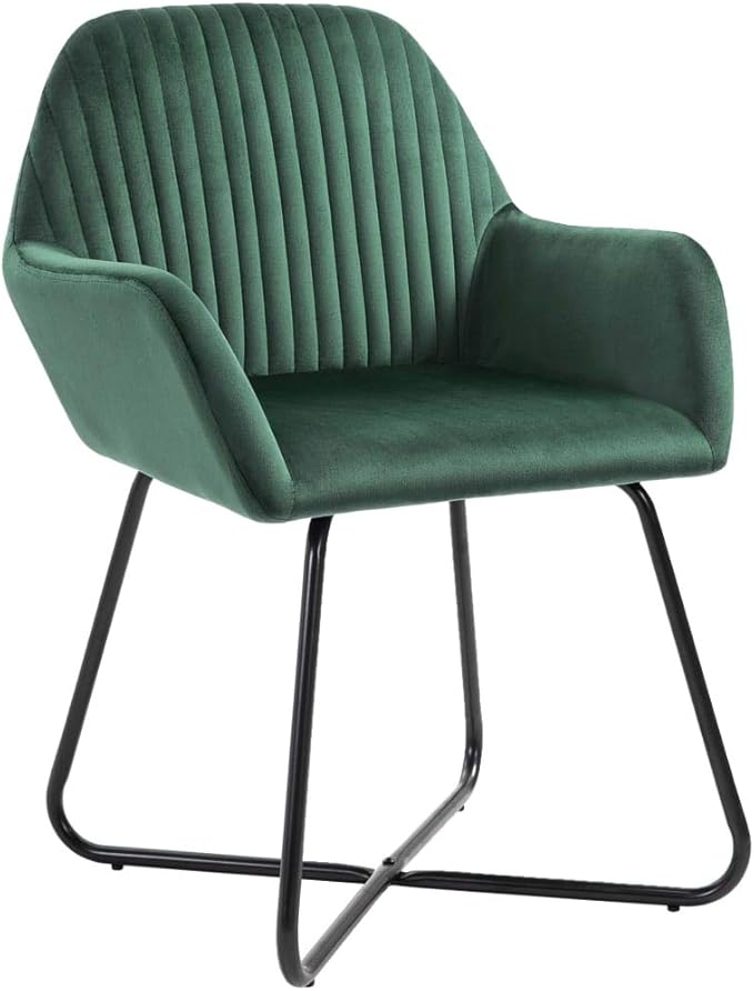 Modern Dining Chairs Set of 6 Green Velvet Upholstered Seats with Sturdy Steel Legs for Kitchen Dining Room Living Room Furniture