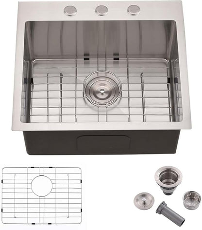 25 Inch Drop in Kitchen sink- 25x20 Inch Kitchen Sink Drop In 16 Gauge Deep Single Bowl Stainless Steel Kitchen Sinks Laundry Utility Sink,3 hole Kitchen Sink