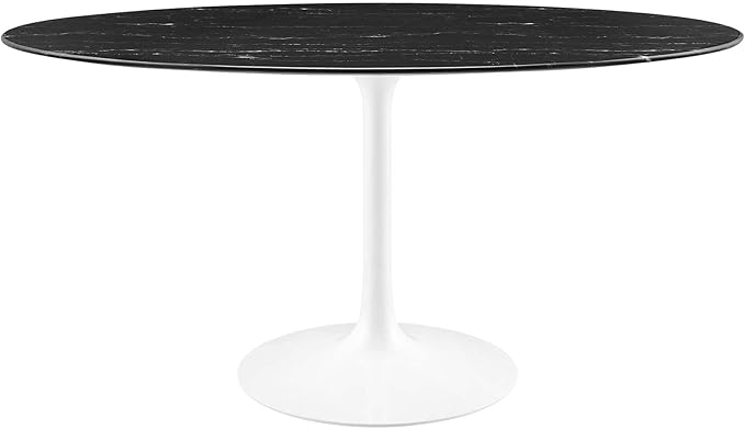 Modway Lippa Oval 60" Artificial Marble Mid-Century Modern Dining Table in White Black