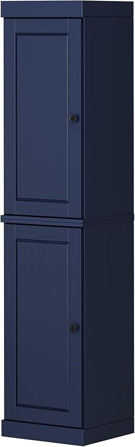 Palace Imports Solid Wood Kitchen Pantry - Narrow Storage Cabinet - Raised Panel Doors, Adjustable Shelves, Navy Blue, 16.5" Wide x 71.5" Tall, 100% Eco-Friendly Wood, Modular Pantry Cabinet Systems