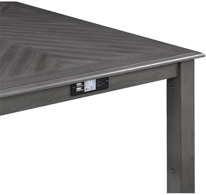 New Classic Furniture Amy Kitchen Counter Island Dining Table for 4 with Storage Shelf & USB Chargers, Contemporary Gray
