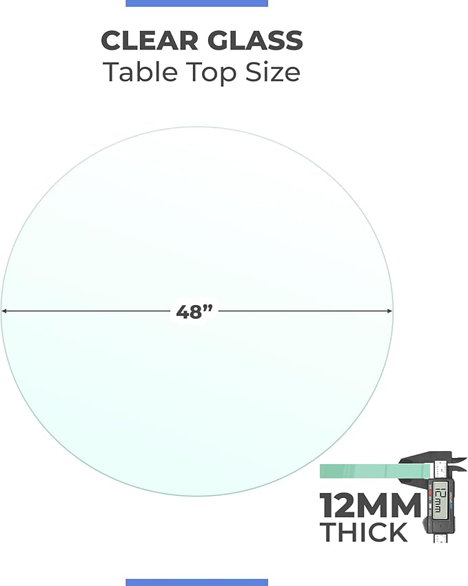 Fab Glass and Mirror 48 Inch Round Tempered Glass Table Top- (Flat Polished Edge) Table Top -1/2” Thick Round Glass Table, Dining, Coffee, and Office Tables
