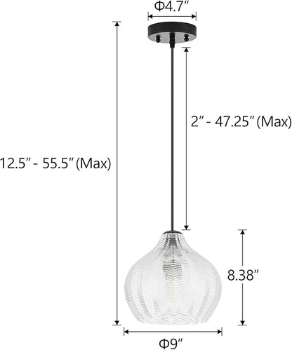 VILUXY Glass Pendant Lights for Kitchen Island,Modern Globe Pendant Light Fixture 1 Light Clear Glass Farmhouse Hanging Light Adjustable for Dining Room Entryway Hallway