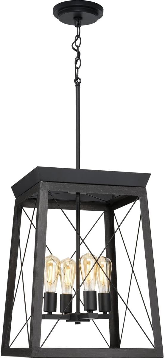Progress Lighting Briarwood Collection 21 in. 4-Light Textured Black Farmhouse Foyer Chandelier with Painted Ceruse Black