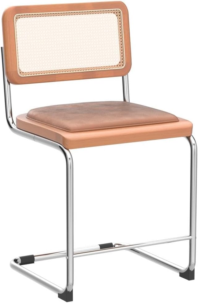 Alunaune 24inch Brown Rattan Barstools Set of 2, Upholstered Modern Counter Bar Height Stools with Metal Chrome Legs for Living Room