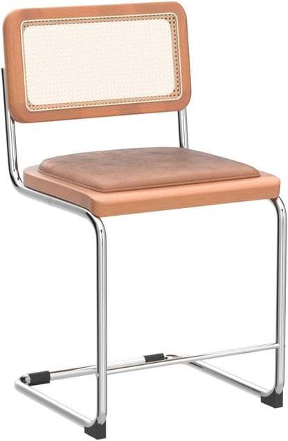 Alunaune 24inch Brown Rattan Barstools Set of 2, Upholstered Modern Counter Bar Height Stools with Metal Chrome Legs for Living Room