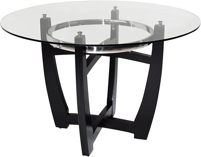 Dining Table, 48 Inch Clear Tempered Glass Round Dining Table, Solid Wood Base Dining Room Table, 31" High, Modern Round Kitchen Dining Room Table Furniture