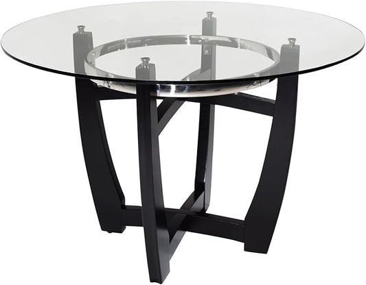 Dining Table, 48 Inch Clear Tempered Glass Round Dining Table, Solid Wood Base Dining Room Table, 31" High, Modern Round Kitchen Dining Room Table Furniture