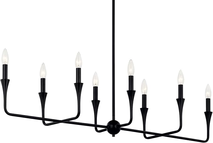 Kichler Alvaro 8-Light Linear Chandelier, Soft Modern Light in Black, for Dining Room or Kitchen (24.25" x 11.5" x 45.5"), 52693BK