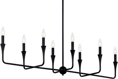 Kichler Alvaro 8-Light Linear Chandelier, Soft Modern Light in Black, for Dining Room or Kitchen (24.25" x 11.5" x 45.5"), 52693BK