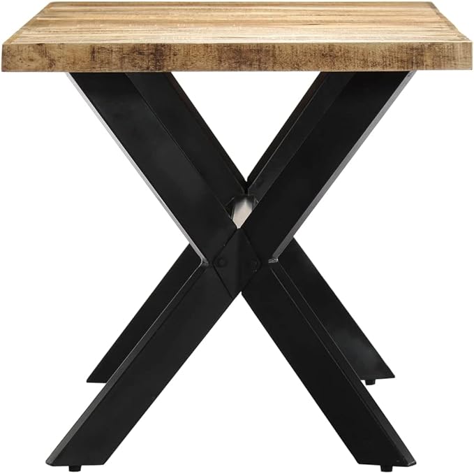 Rectangular Dining Table, Natural Mango Wood, Black Powder-Coated Steel Frame, 55.1x27.6 Inch, Industrial Style Kitchen & Dining Room Furniture