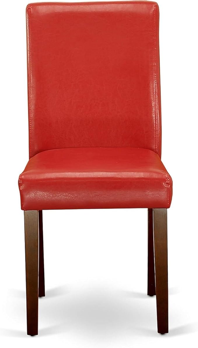 HomeStock 7 Piece Kitchen Table & Chairs Set Consist of a Rectangle Dining Room Table and 6 FireBrick Red Faux Leather Upholstered Chairs, 36x60 Inch, Mahogany