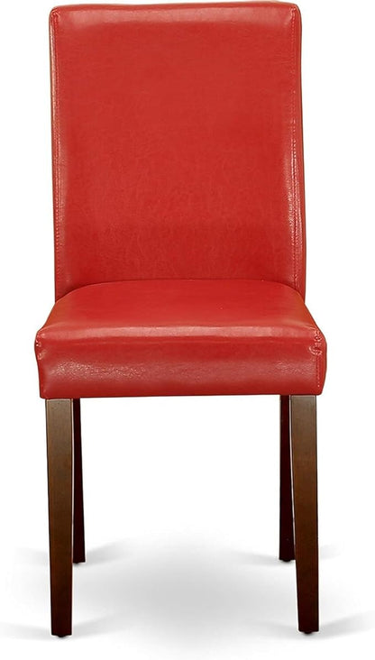 HomeStock 7 Piece Kitchen Table & Chairs Set Consist of a Rectangle Dining Room Table and 6 FireBrick Red Faux Leather Upholstered Chairs, 36x60 Inch, Mahogany