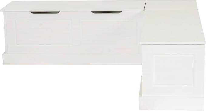Linon Tobin White Dining Nook with Hidden Storage Includes Beige Cushion Set and Pillows