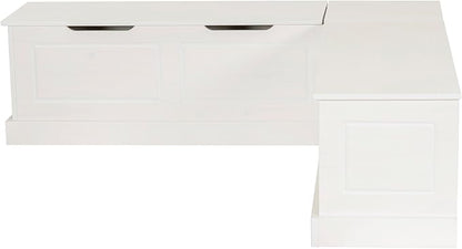 Linon Tobin White Dining Nook with Hidden Storage Includes Beige Cushion Set and Pillows