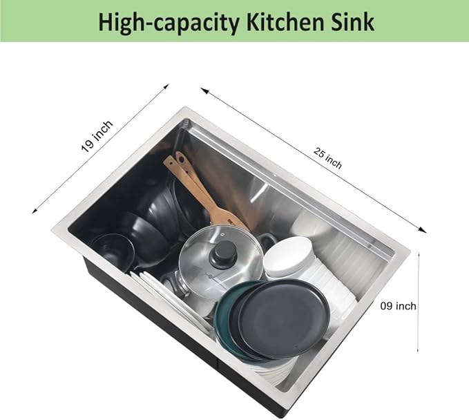 25 Undermount Kitchen Sink Workstation-Wesliv 25x19 Inch Stainless Steel Undermount Kitchen Sinks Workstation 16 Gauge Single Bowl Deep Sink with Cutting Board