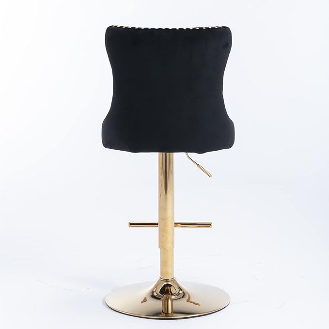 GOWE A&A Furniture,Golden Swivel Velvet Barstools Adjusatble Seat Height from 25-33 Inch, Modern Upholstered Bar Stools with Backs Comfortable Tufted for Home Pub and Kitchen Island£¨Black,Set of 2£©