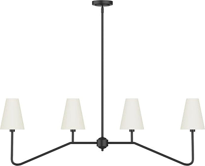 Electro bp;47" W 4-Light Linear Kitchen Island Lighting Fixture Classic Chandeliers Matt Black with White Linen Shades for Dining Room,E12,160W;