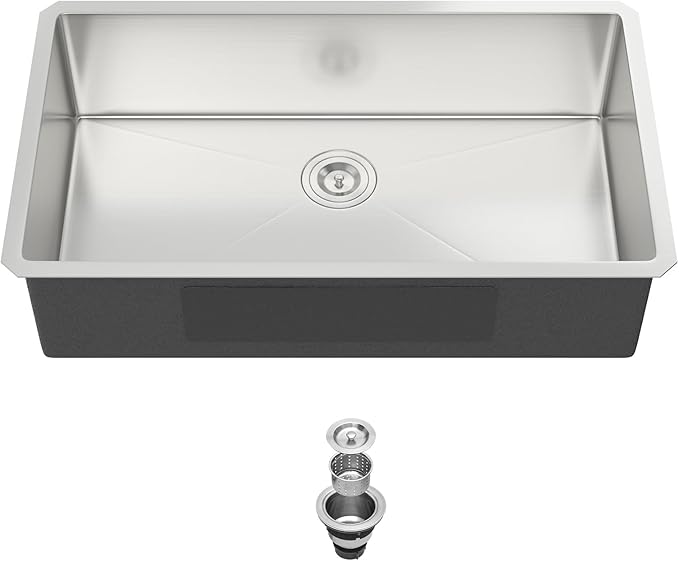 33x19 Undermount Kitchen Sink-33 Inch Stainless Steel Sinks 304 18 Gauge Single Bowl kitchen sinks 9" Deep Basin with Drain Assembly