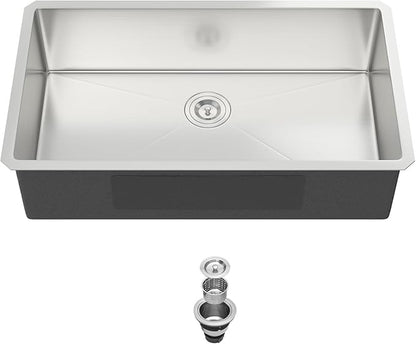 33x19 Undermount Kitchen Sink-33 Inch Stainless Steel Sinks 304 18 Gauge Single Bowl kitchen sinks 9" Deep Basin with Drain Assembly