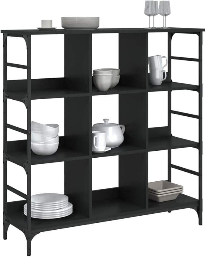 Black Industrial Sideboard, Engineered Wood, Matte Finish, 40.2x40.2x40.7 Inch Large Buffet Cabinet with Adjustable Feet, for Living Room, Hallway Kitchen Furniture