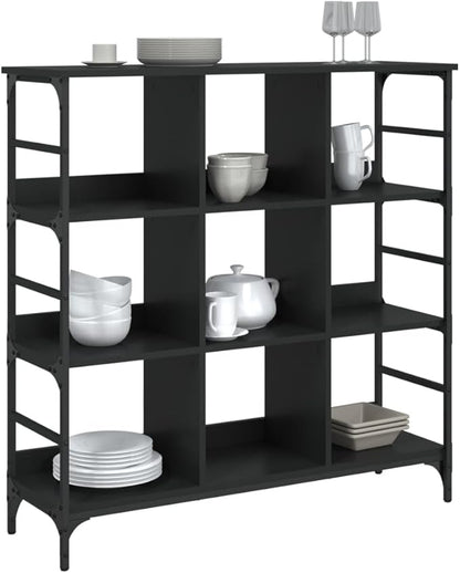 Black Industrial Sideboard, Engineered Wood, Matte Finish, 40.2x40.2x40.7 Inch Large Buffet Cabinet with Adjustable Feet, for Living Room, Hallway Kitchen Furniture