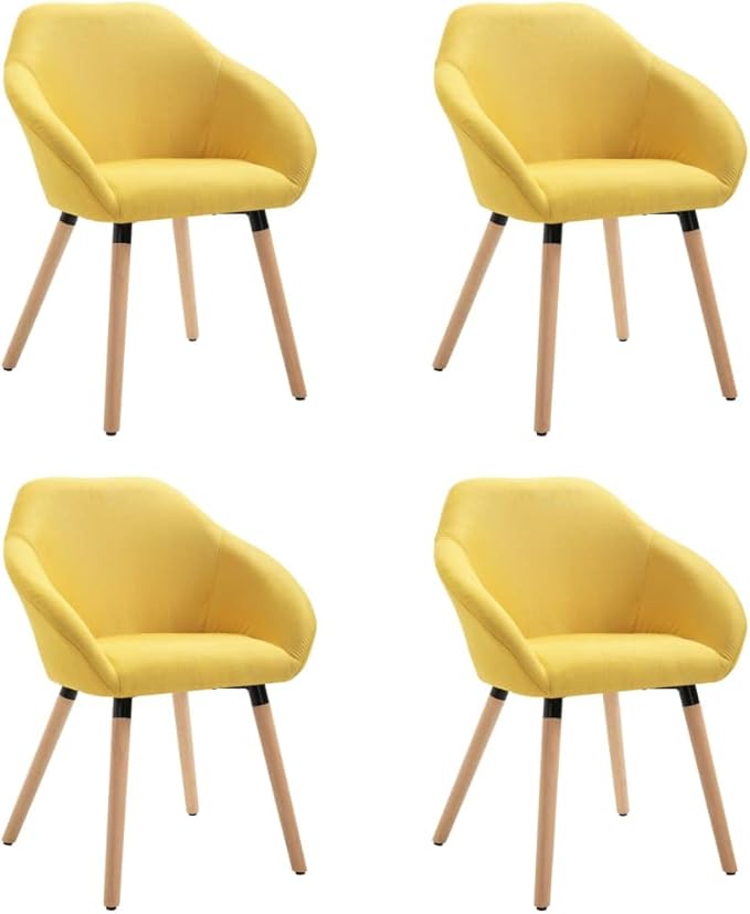 Yellow Dining Chairs Set of 4, Modern Farmhouse Kitchen Chairs with Padded Armrests, Polyester Upholstered Solid Wood Indoor Furniture for Dining Room Kitchen