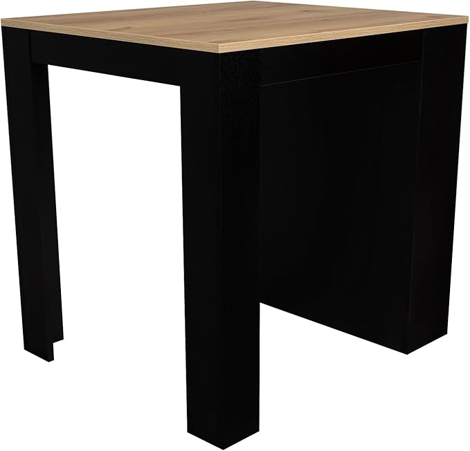 Kitchen Counter Dining Table with 2 Legs and 3 Open Side Shelves Modern Elegant Auxiliary Dining Table for Storage Practical(Black)