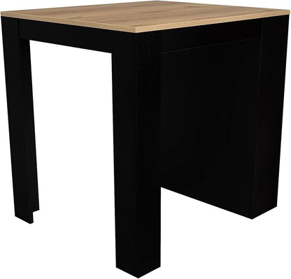 Kitchen Counter Dining Table with 2 Legs and 3 Open Side Shelves Modern Elegant Auxiliary Dining Table for Storage Practical(Black)