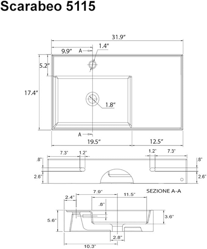 Rectangular Ceramic Wall Mounted or Vessel Sink With Counter Space