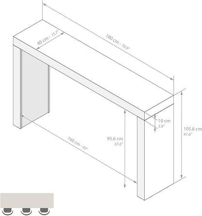 Mobili Fiver Evolution Tall Kitchen Bar Table Made in Italy | Space Saving, Counter Height Table for 3 | Modern Breakfast Bar Counter Top w/Cable Holder | Concrete Grey Effect | 70,9'' x 15,7" in