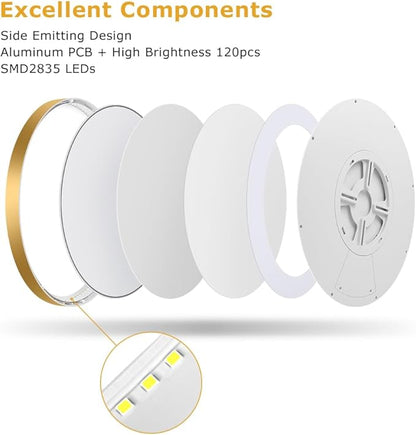 12Inch Gold Flush Mount Ceiling Light Fixture , 24W(240W Equivalent), 3200LM, 4000K Natural White, IP40, Flat Modern Round LED Ceiling Lights for Bedrooms, Living Rooms, Bathrooms, Stairwells, etc.