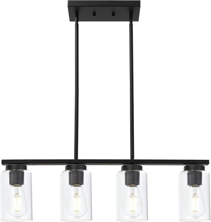 TODOLUZ Black Pendant Light Fixtures with Clear Glass Shades, 4-Lights Linar Kitchen Island Light for Farmhouse Dining Room Kitchen Pool Table