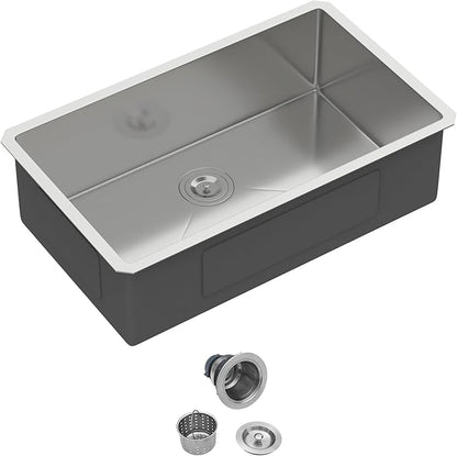 30 Inch Undermount Kitchen Sink - 30x18 Stainless Steel Kitchen Sink T304 18 Gauge Undermount Sinks Single Bowl Handmade Sinks Under the Counter, 9" Deep