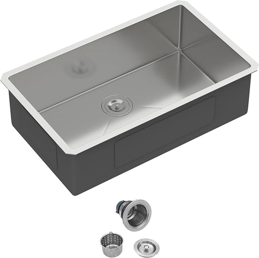 30 Inch Undermount Kitchen Sink - 30x18 Stainless Steel Kitchen Sink T304 18 Gauge Undermount Sinks Single Bowl Handmade Sinks Under the Counter, 9" Deep