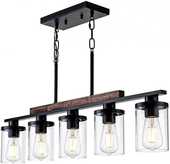 A Million Kitchen Island Lighting, Farmhouse Pendant Lights Kitchen Island, Chandeliers for Dining Room with Glass Shade and Adjustable Rods Pendant Lighting Fixture,E26 Socket (5-Light), Black-5
